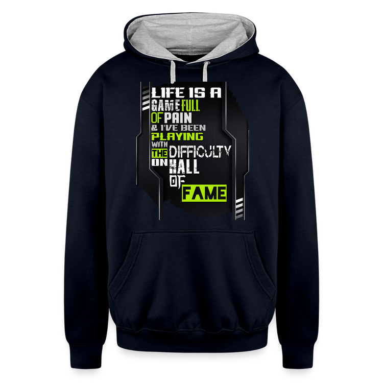 LIFE IS A GAME Contrast Hoodie - navy/heather gray