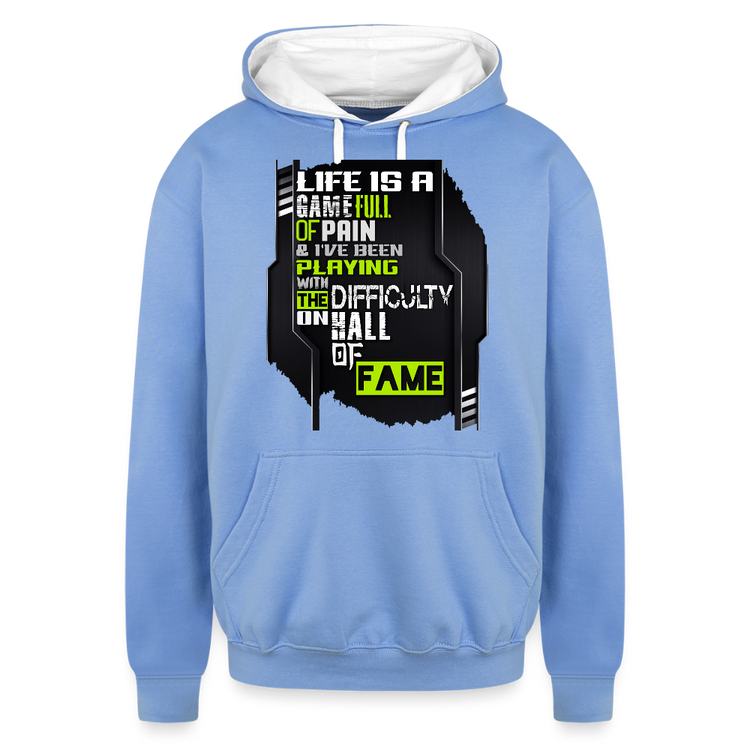 LIFE IS A GAME Contrast Hoodie - sky blue/white