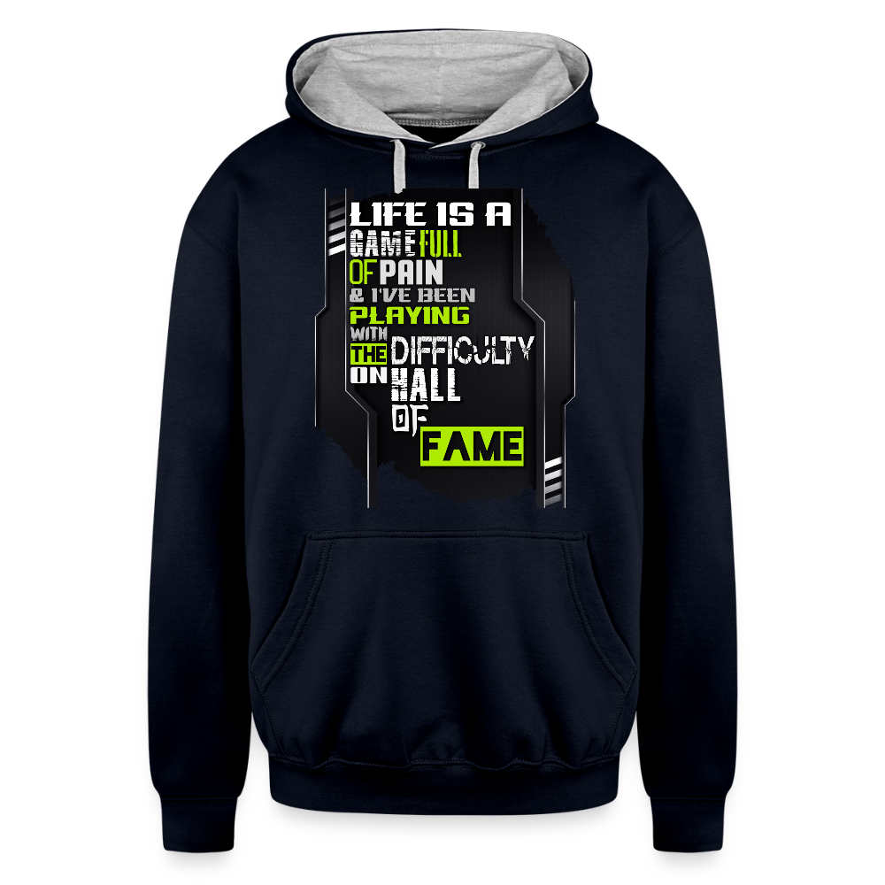 LIFE IS A GAME Contrast Hoodie - navy/heather gray
