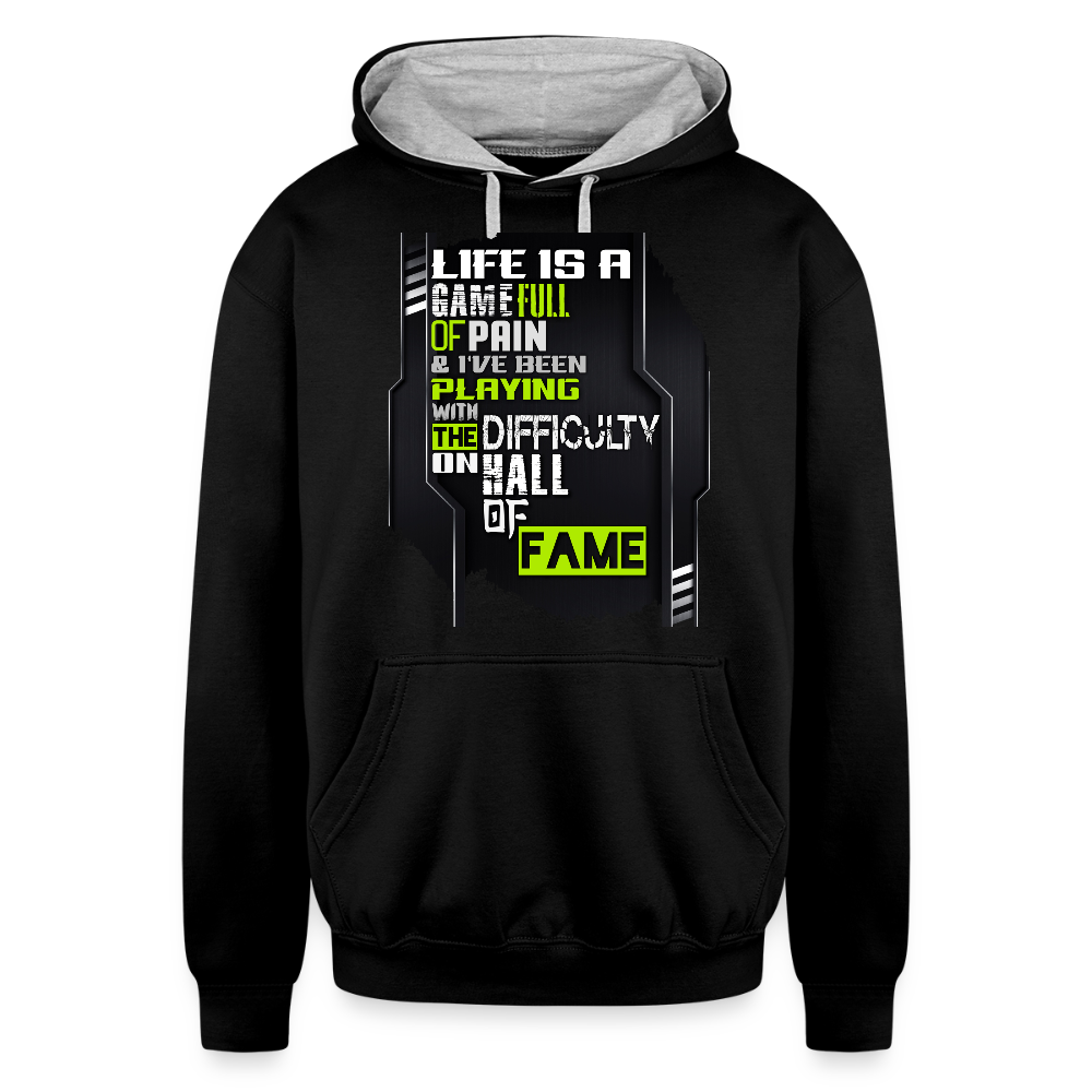 LIFE IS A GAME Contrast Hoodie - black/heather gray