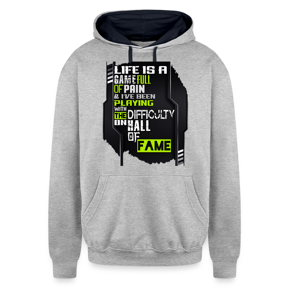 LIFE IS A GAME Contrast Hoodie - heather gray/navy