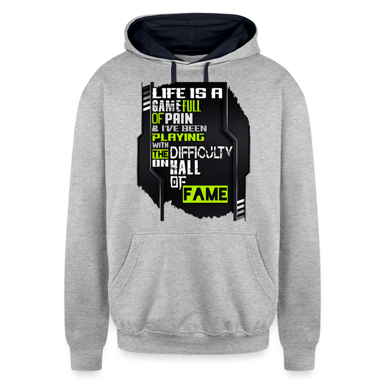 LIFE IS A GAME Contrast Hoodie - heather gray/navy