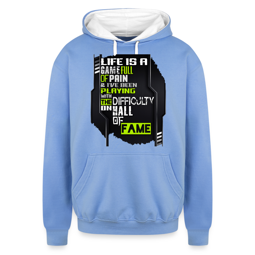 LIFE IS A GAME Contrast Hoodie - sky blue/white
